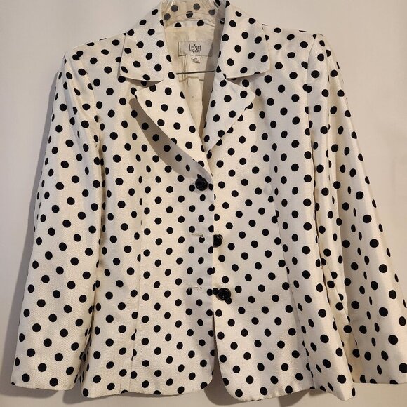 Le Suit Jackets & Blazers - Le Suit Petite Vintage Blazer Polka Dot Black White 14P Suit Coat Jacket